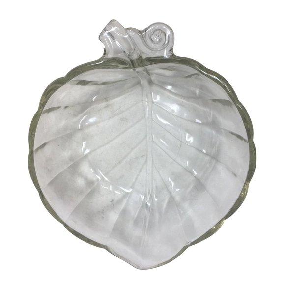 Pretty Leaf Shaped Crystal Serving Dish Prism Effect cut Bottom Ridges - Picture 1 of 7